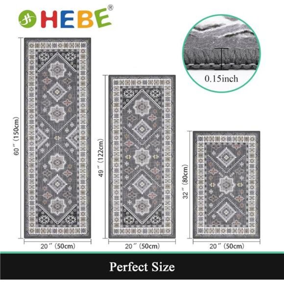 Boho Kitchen Rug Sets 3 Piece with Runner NonSlip Kitchen Rugs and Mats Washable - Picture 3 of 7